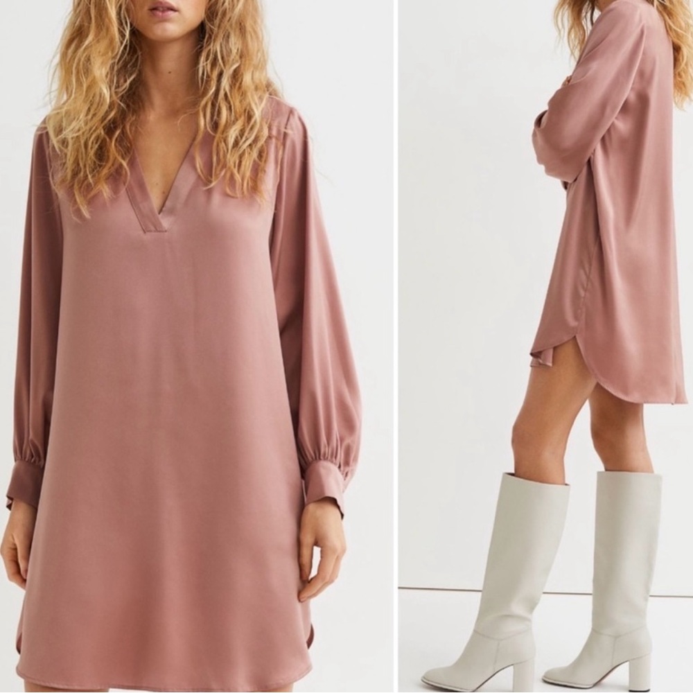 New H&M Satin Tunic Dress in XL in the color of Dusty Rose